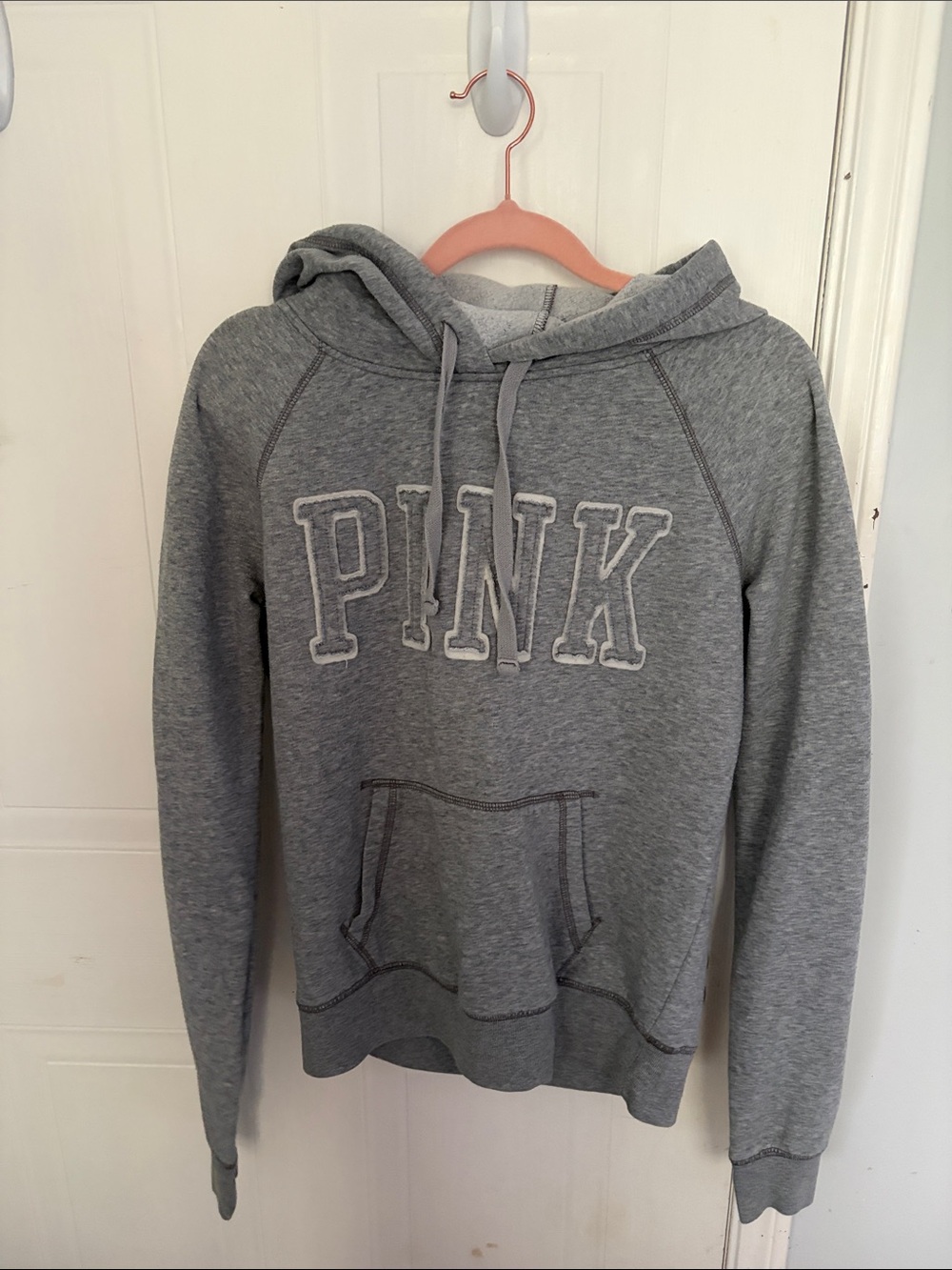 PINK Victoria's Secret Grey Pullover Hoodie with Embroidered Logo